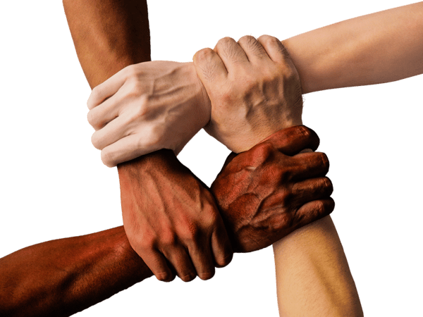 People holding hands as an example of a leader and teamwork
